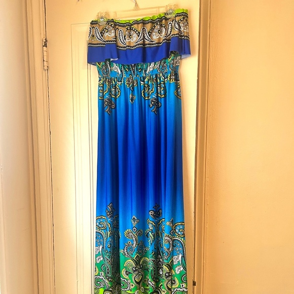 Tropical blue maxi dress - Picture 1 of 2
